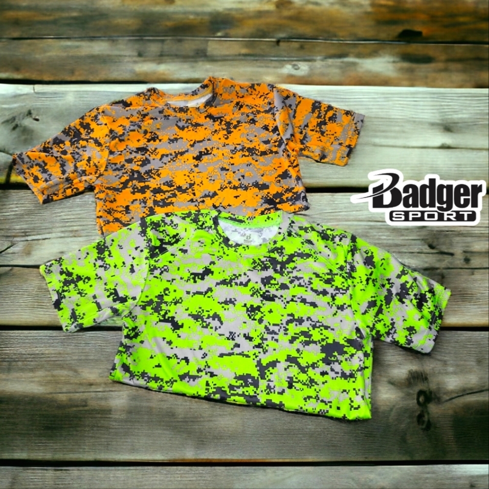 BADGER Set of 2 Neon Camo Sport Tops- Small